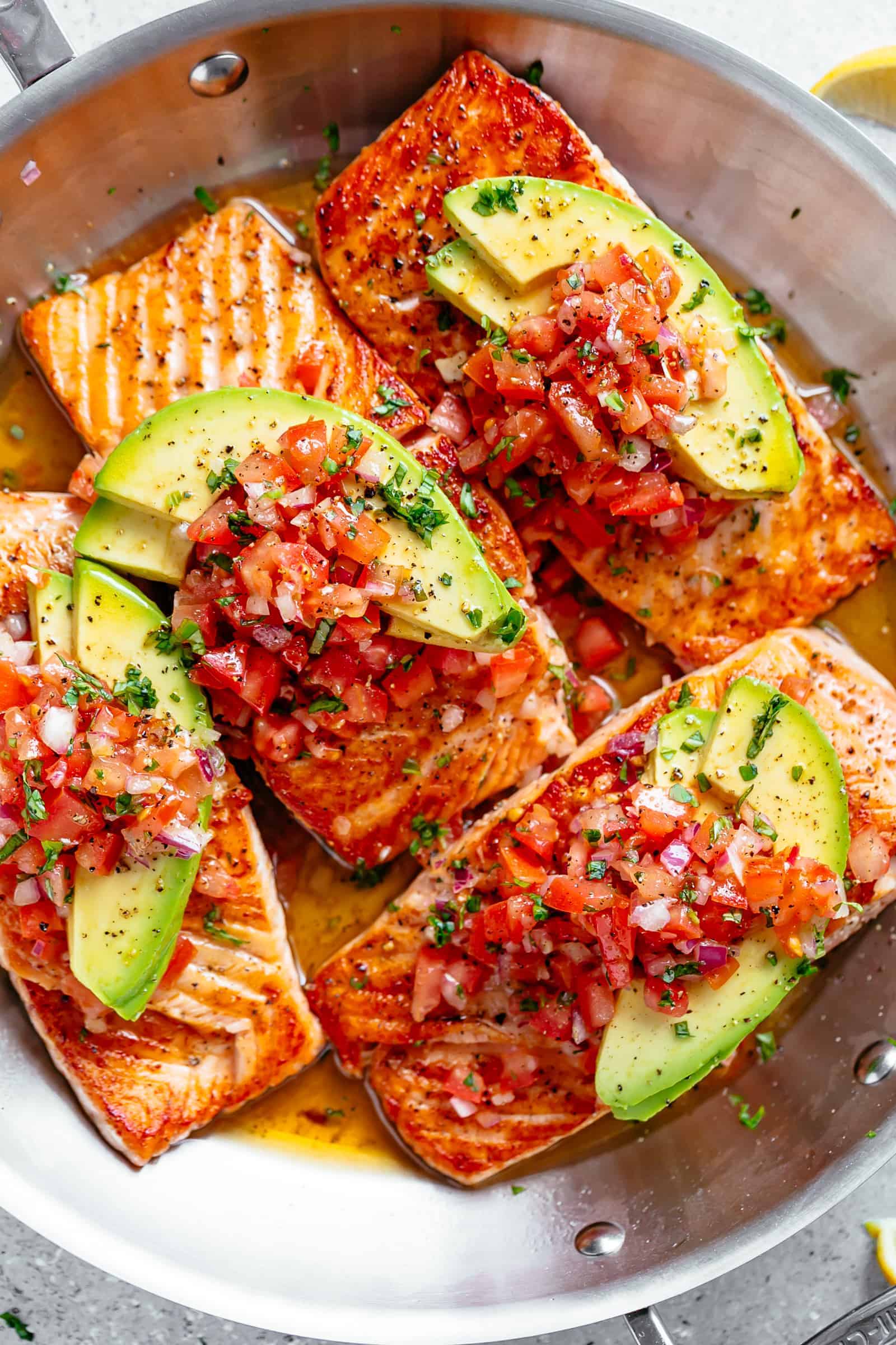 Quick & Easy Seared Salmon with Avocado Tomato Salsa Recipe